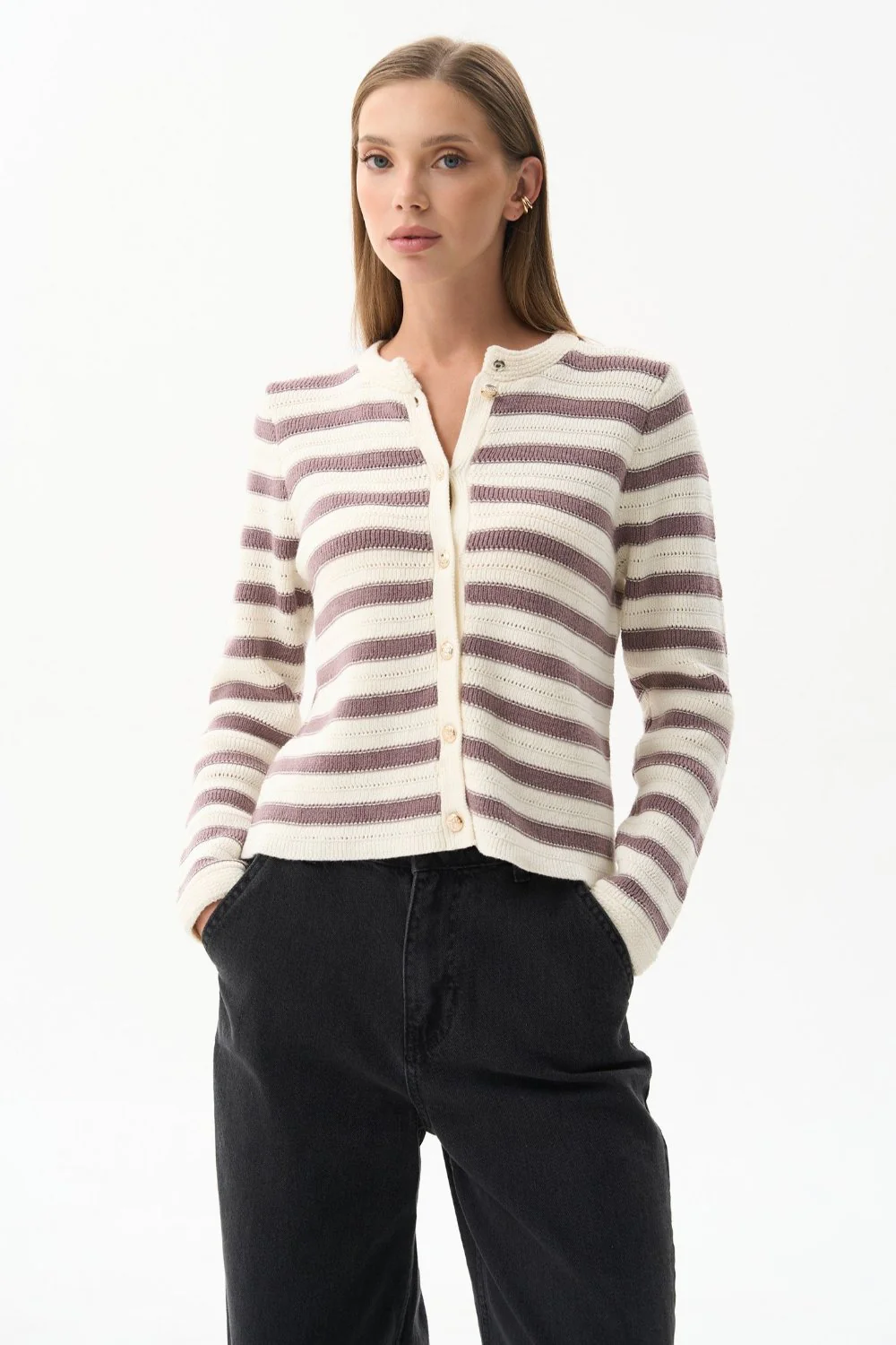 Milk Striped Knit Cardigan - Image 3