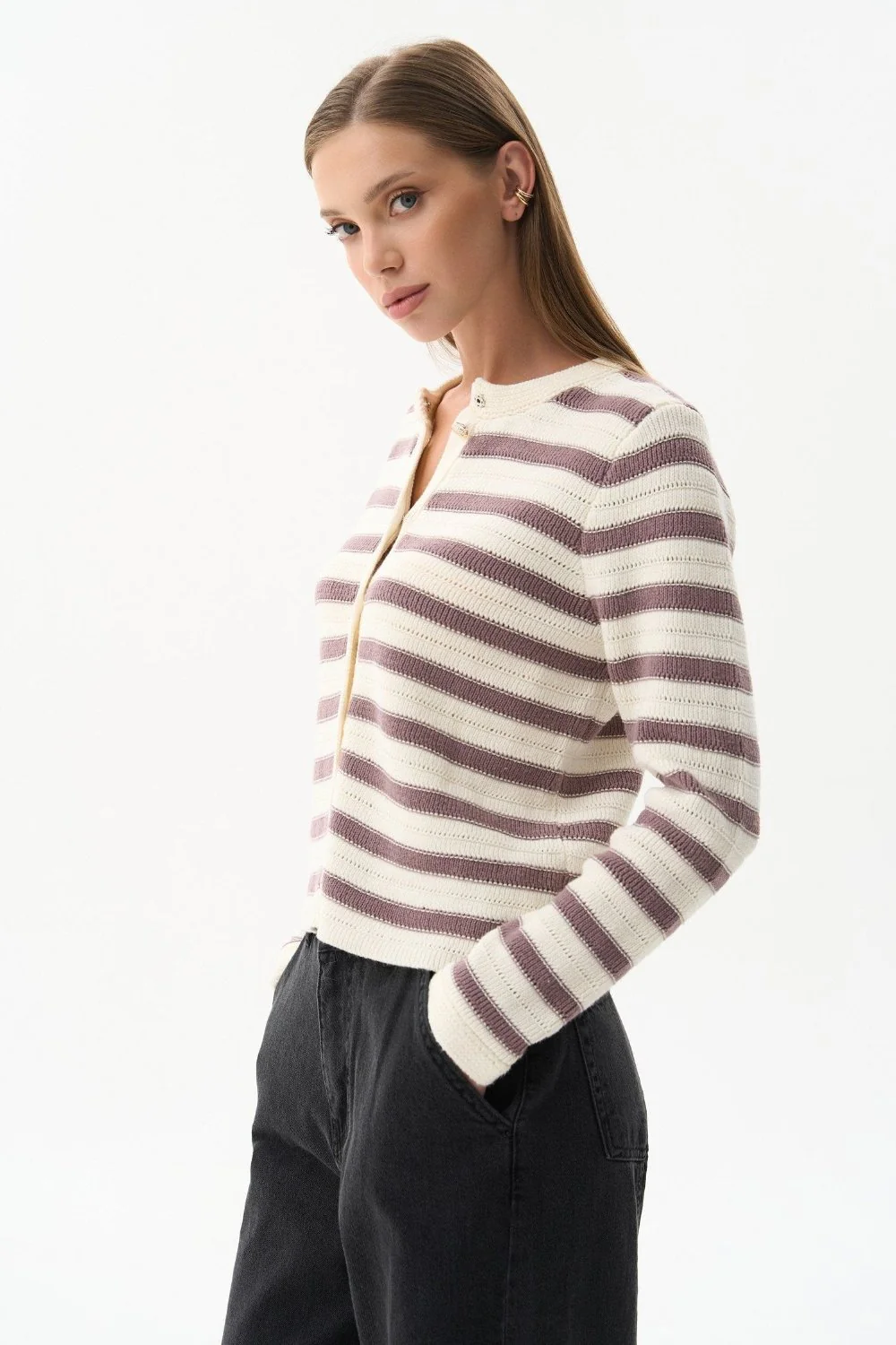 Milk Striped Knit Cardigan - Image 4