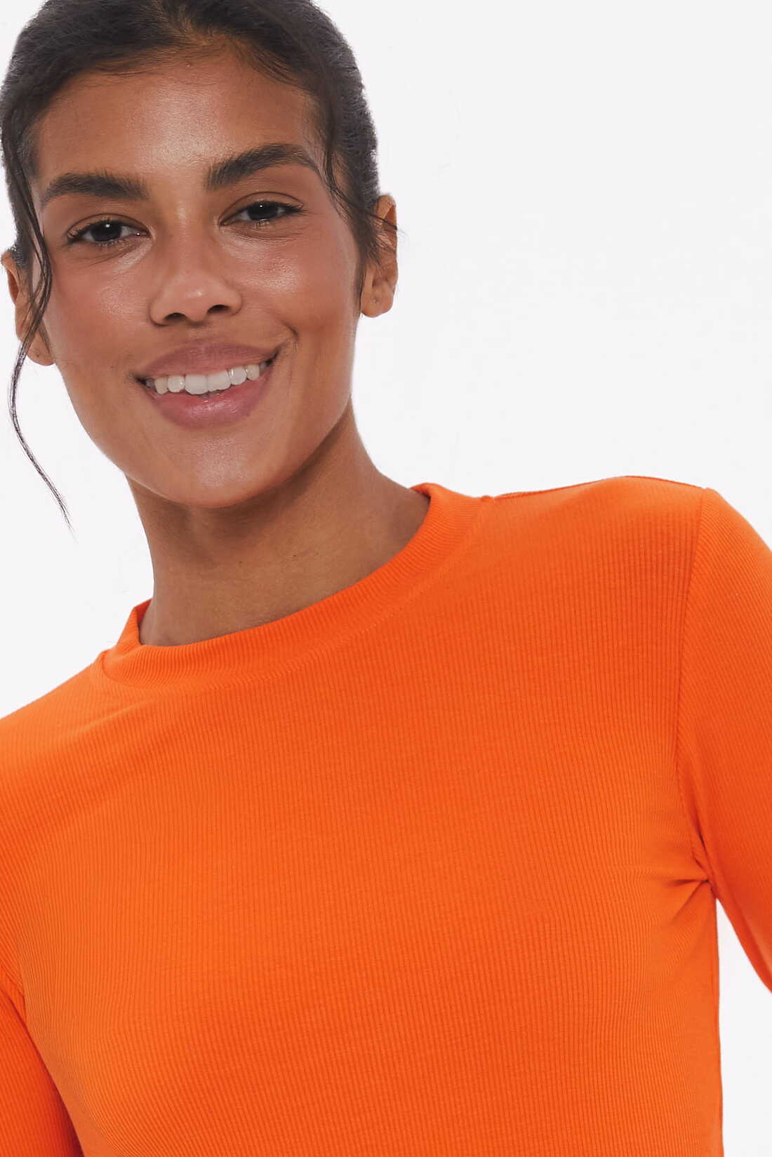 Basic viscose long-sleeve top, Orange - Image 2