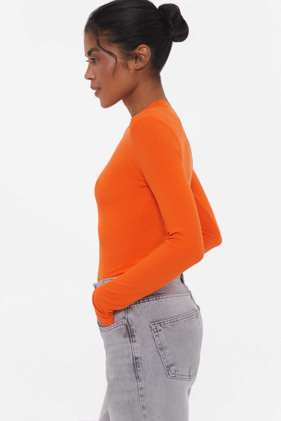 Basic viscose long-sleeve top, Orange - Image 4