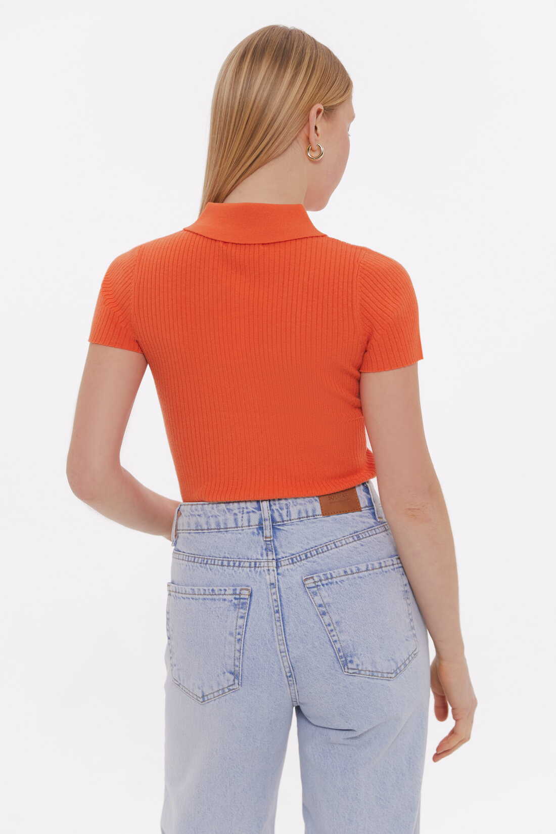 Orange Basic ribbed knit Polo jumper - Image 5