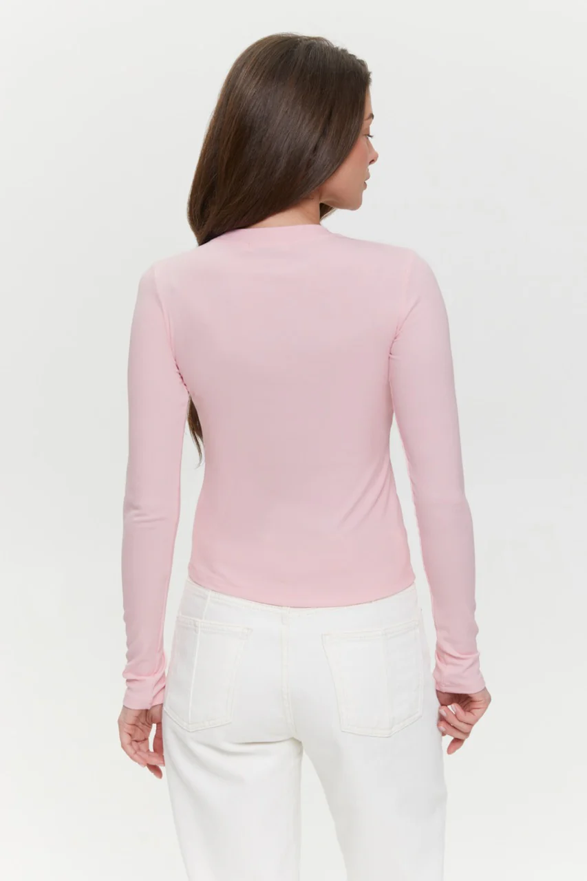 Basic viscose long-sleeve top, Baby Pink - Image 5