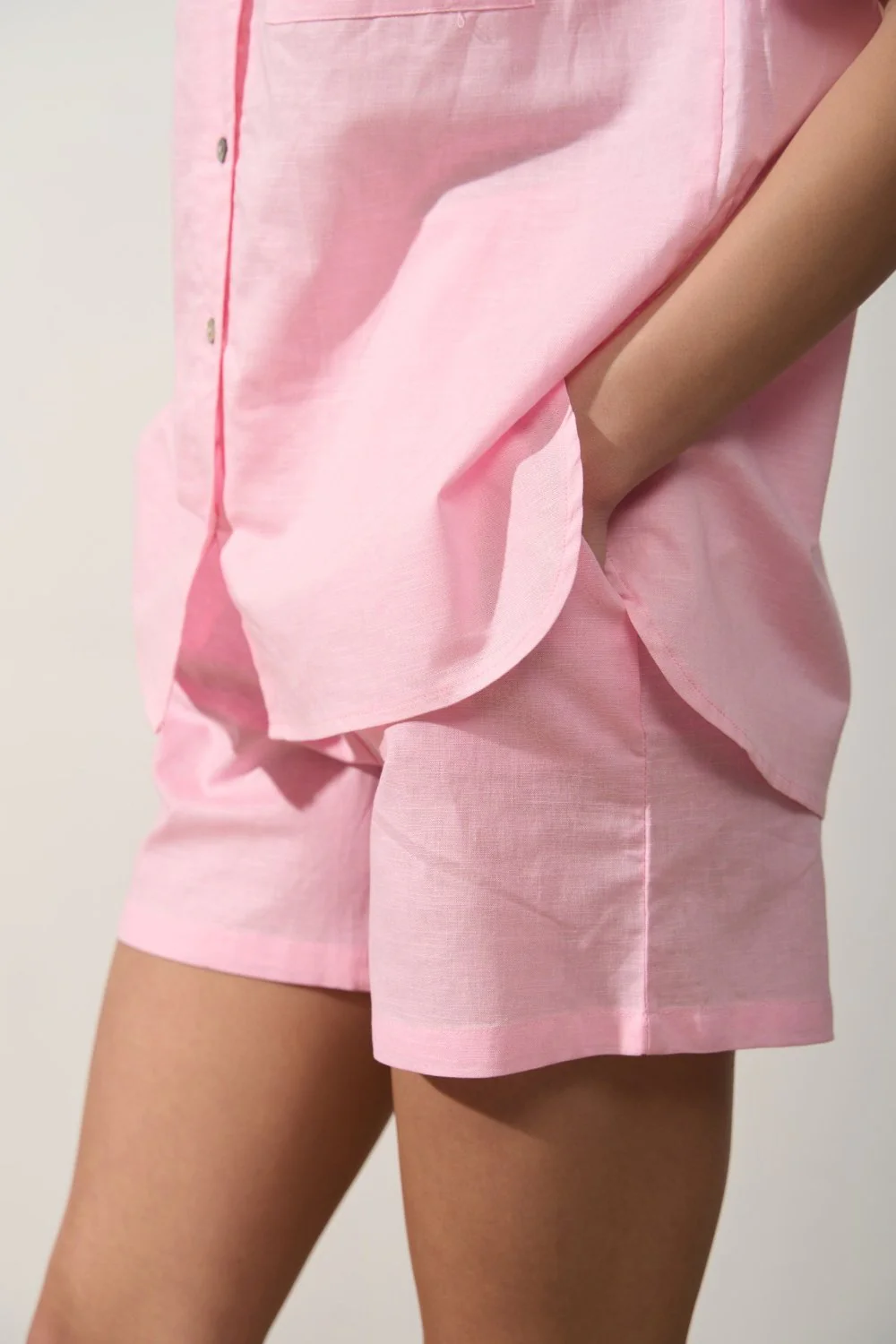 Pink Linen Blend Shorts - Image 3