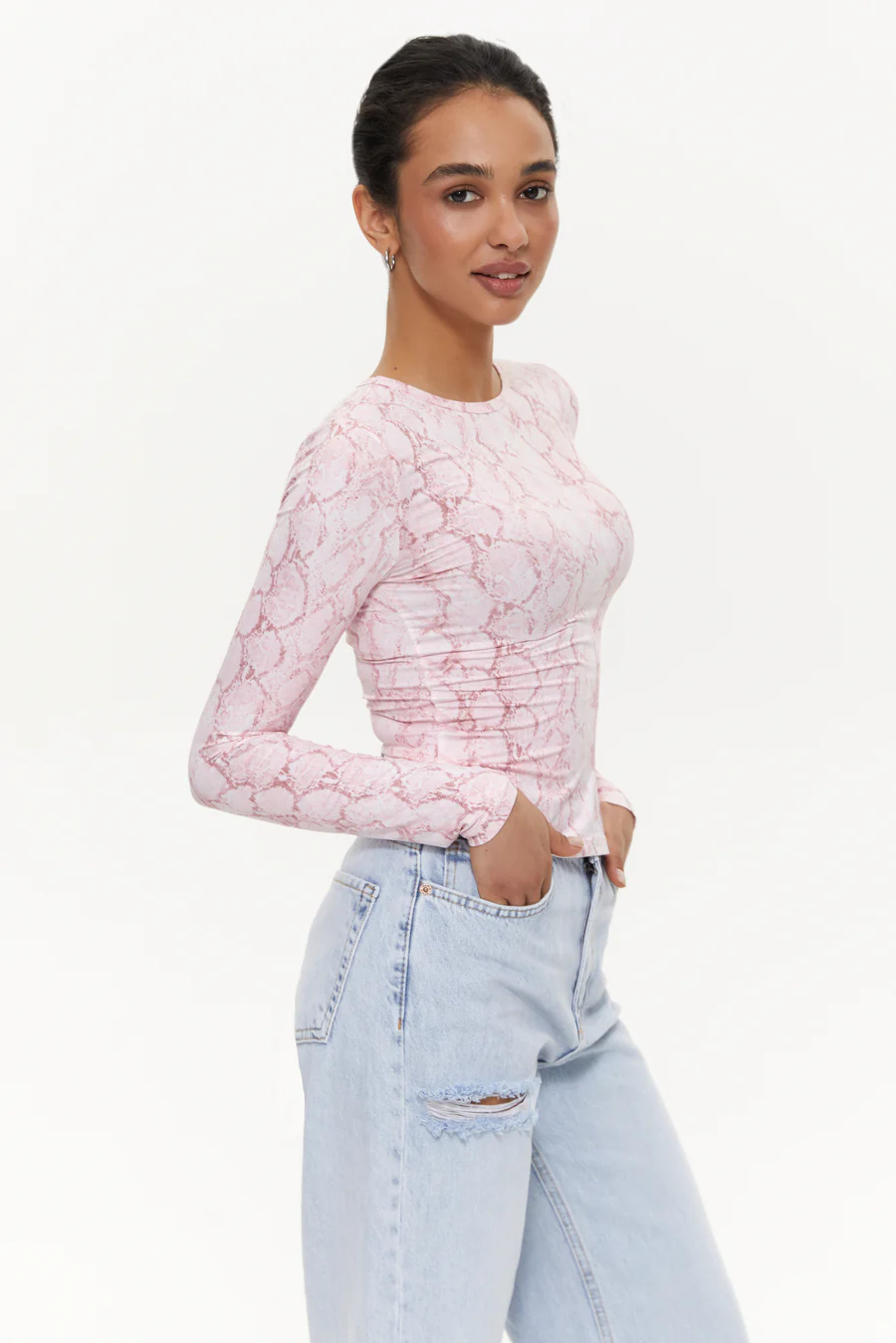 Snakeskin print long-sleeve top, Pink - Image 2