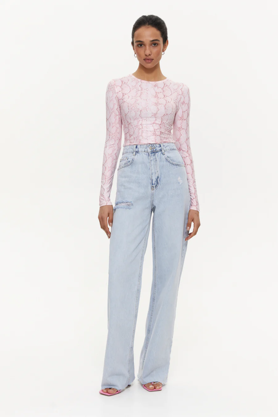 Snakeskin print long-sleeve top, Pink - Image 3