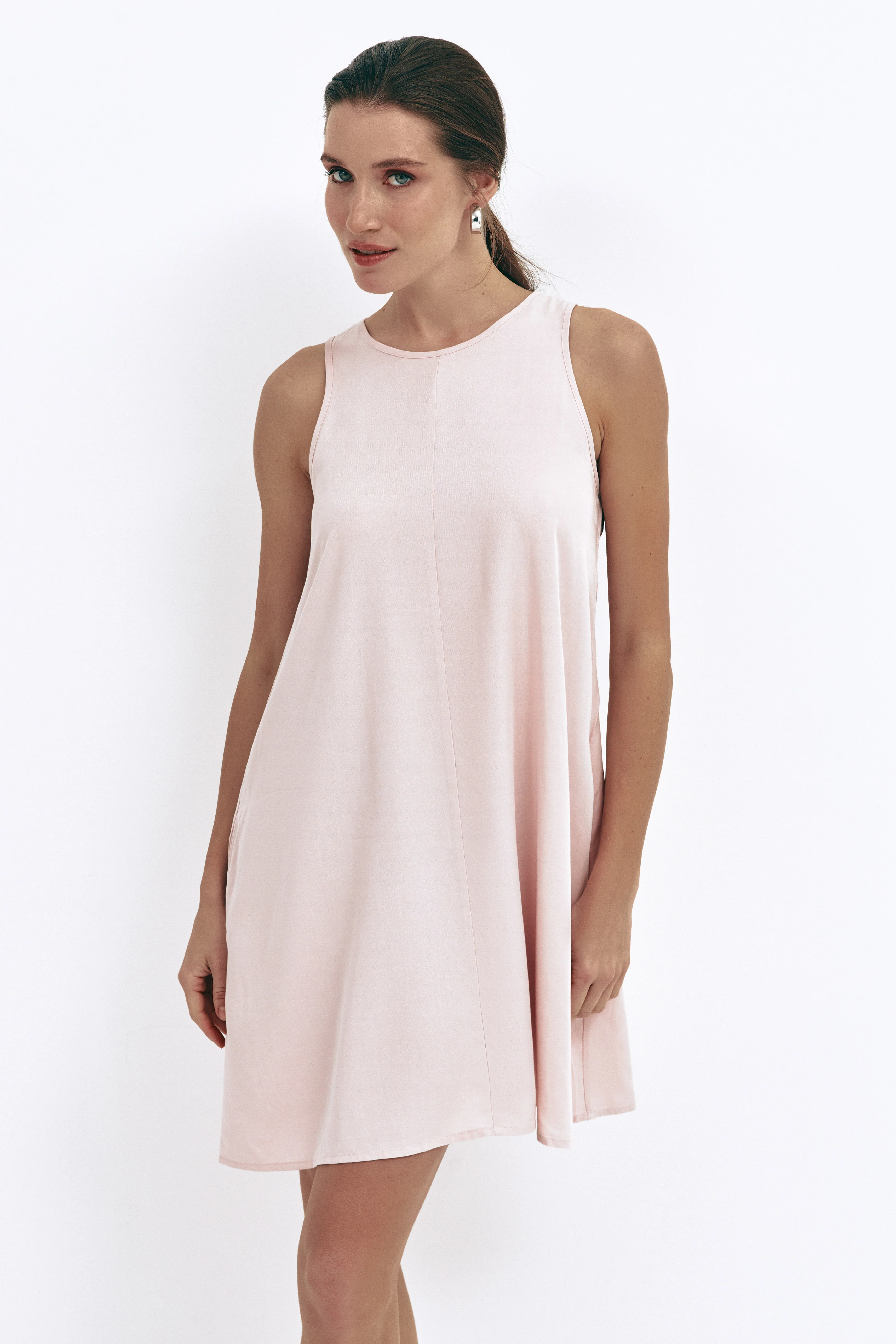 Pink Loose-fit Mini Dress with Pockets - Image 4