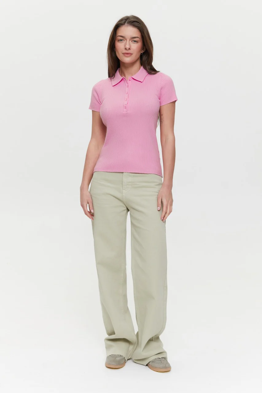 Baby Pink Basic ribbed knit Polo jumper - Image 2
