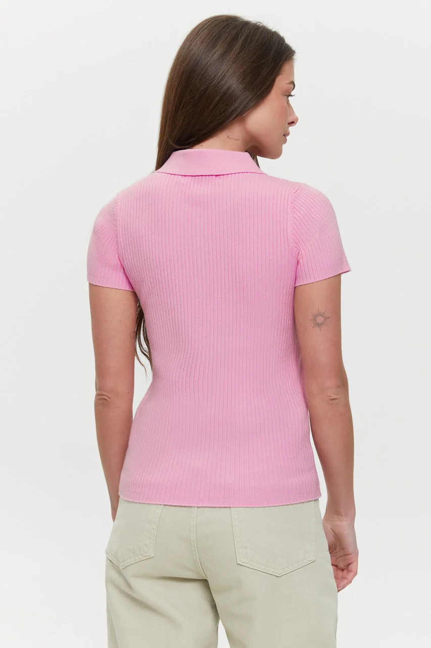 Baby Pink Basic ribbed knit Polo jumper - Image 5