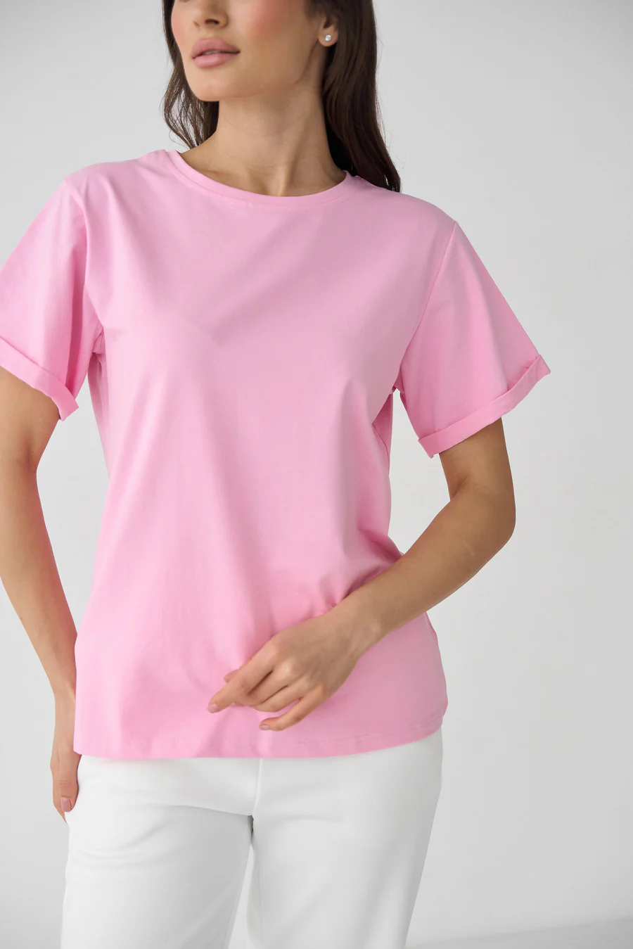 Pink Powder Oversized Roll Up Sleeve T-Shirt - Image 3