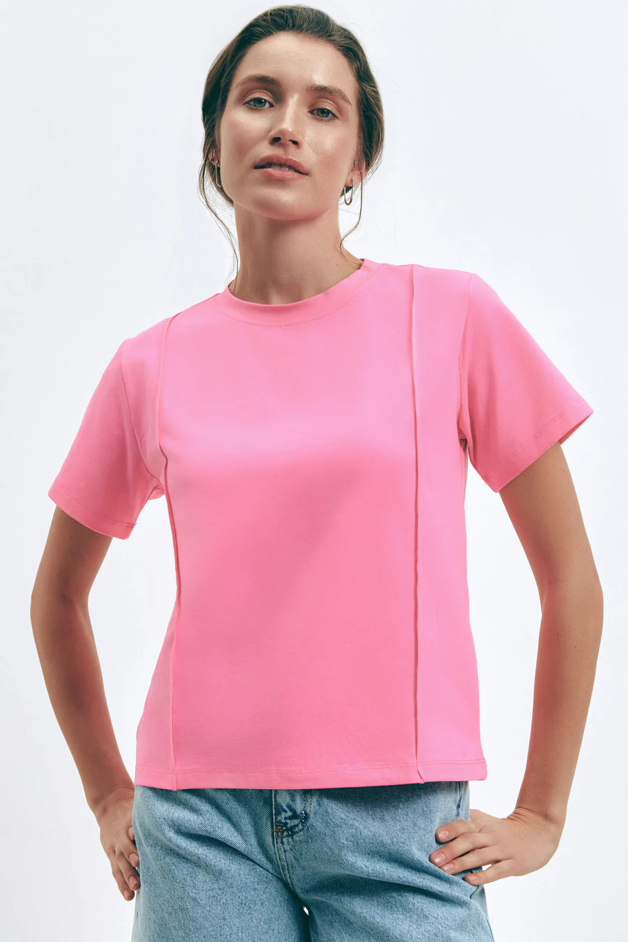 Pink Seam Detail T-Shirt - Image 2