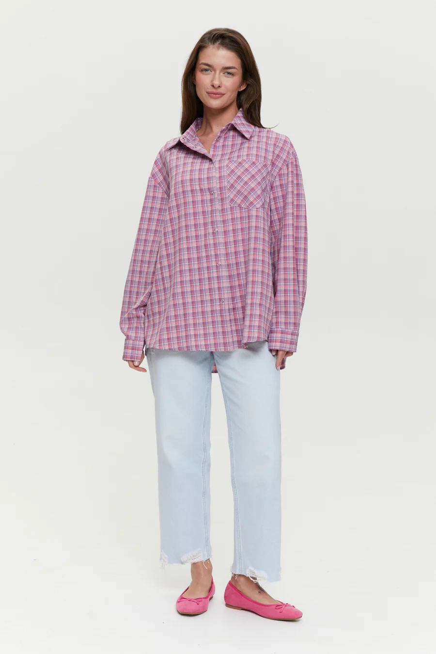 Pink Check shirt with pockets - Image 2