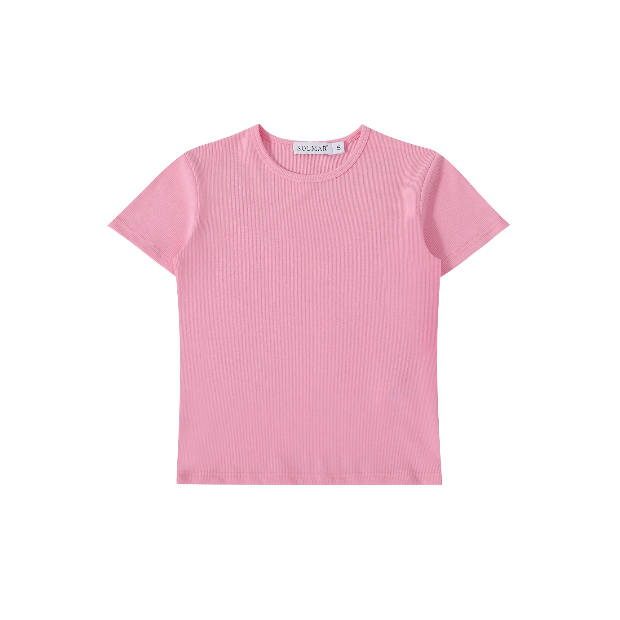 Pink Ribbed Crop T-shirt