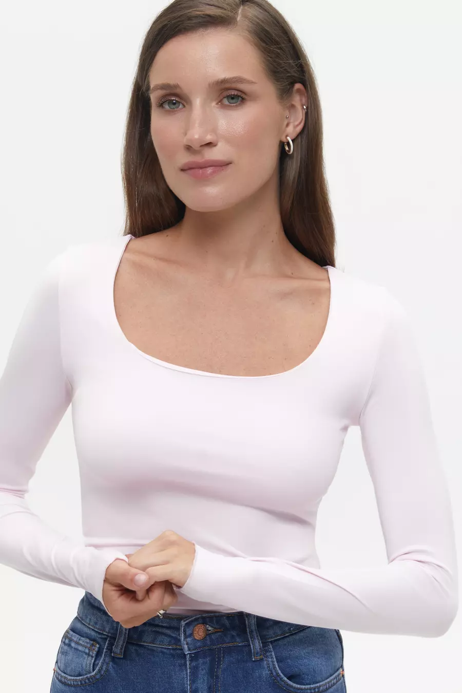 Pink Wide Neck Long Sleeve Top - Image 2