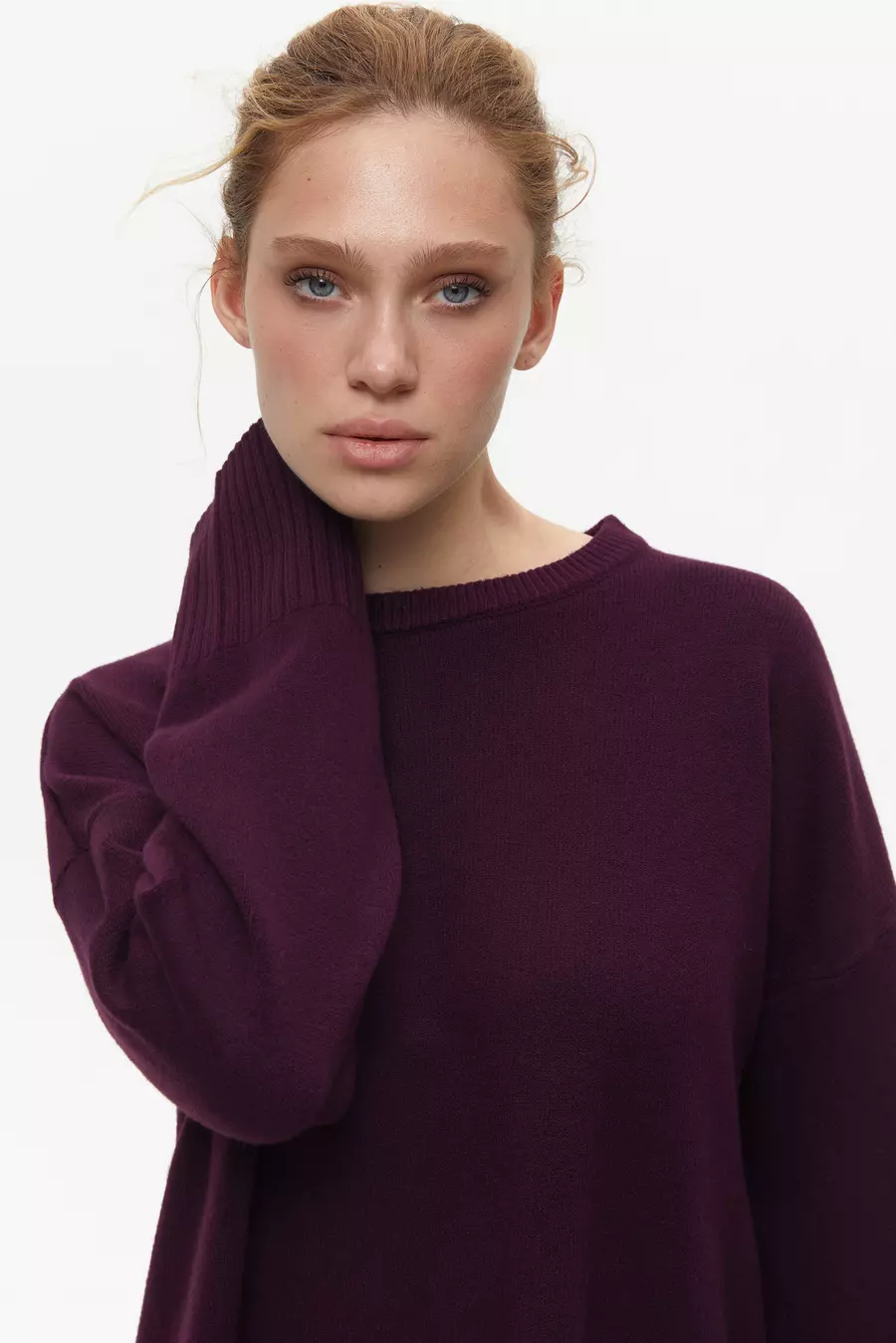 Purple Oversized Sweater with Slits - Image 3