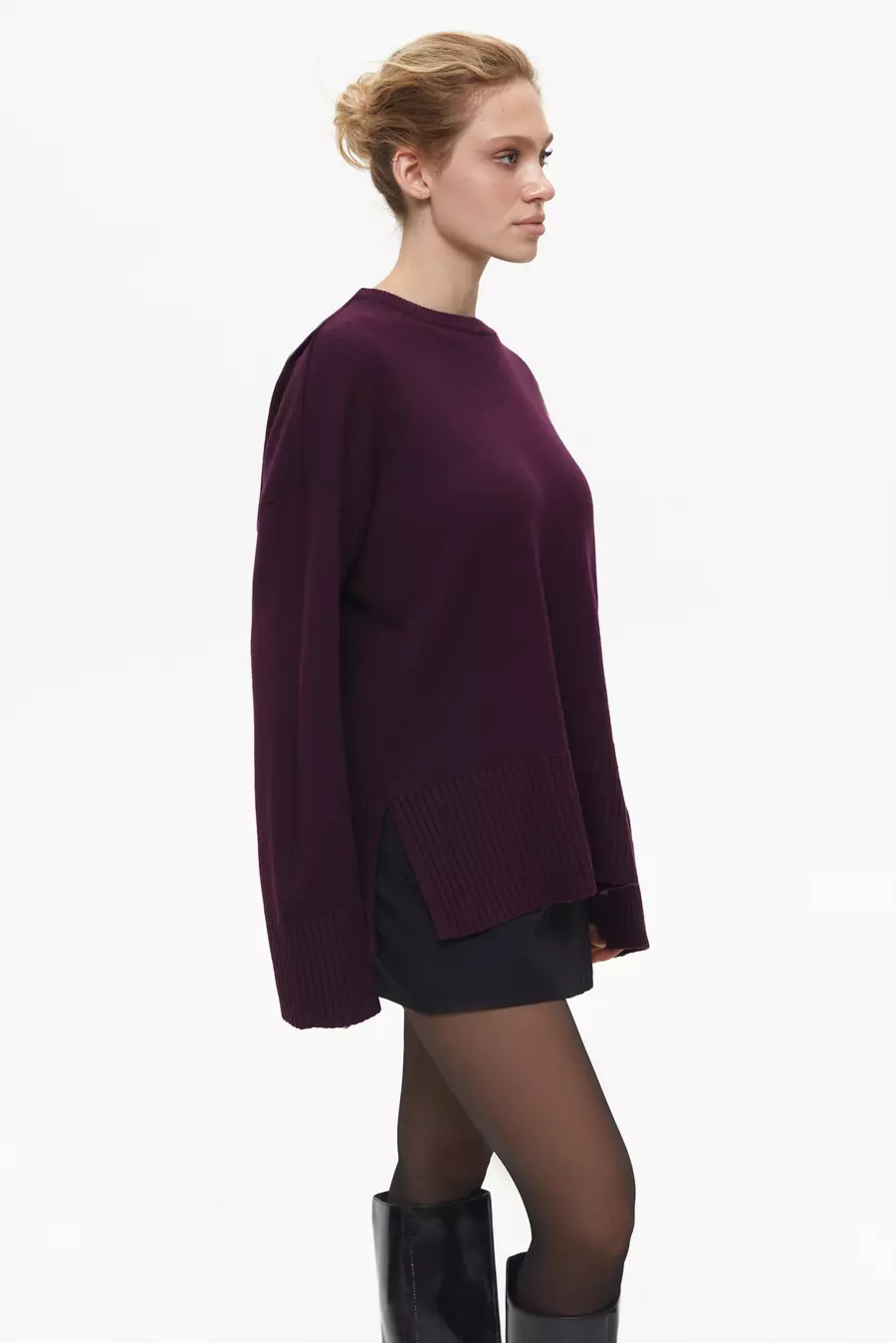 Purple Oversized Sweater with Slits - Image 4