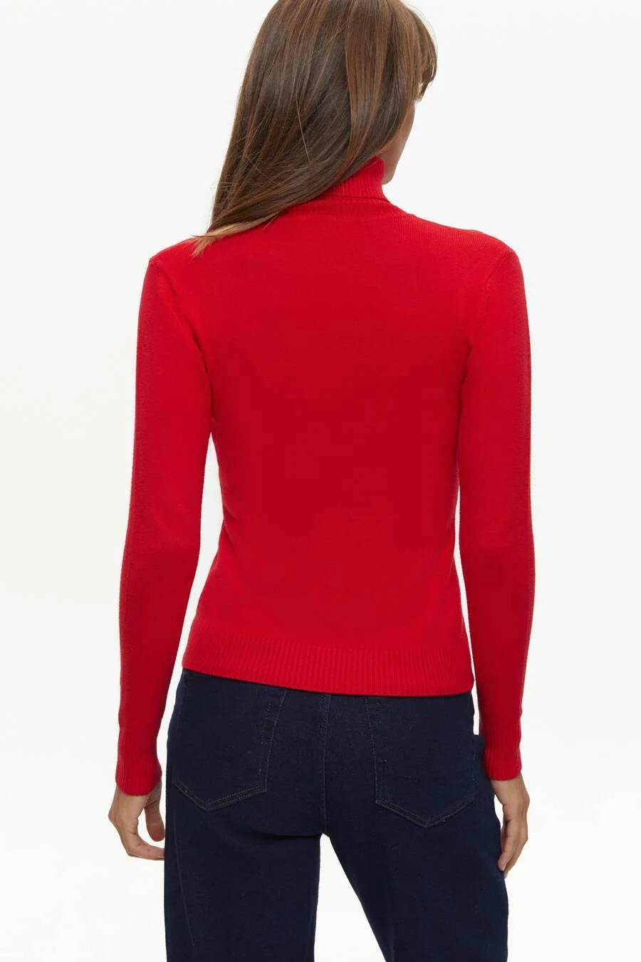 Red Basic Knit Turtleneck Sweater - Image 4