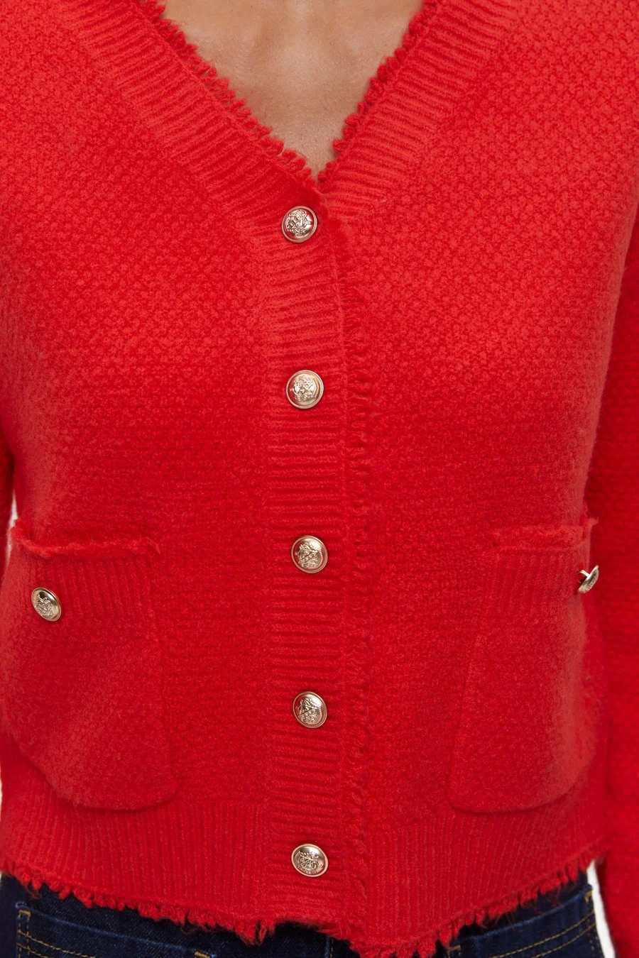 Red Buttoned Knit Cardigan - Image 3