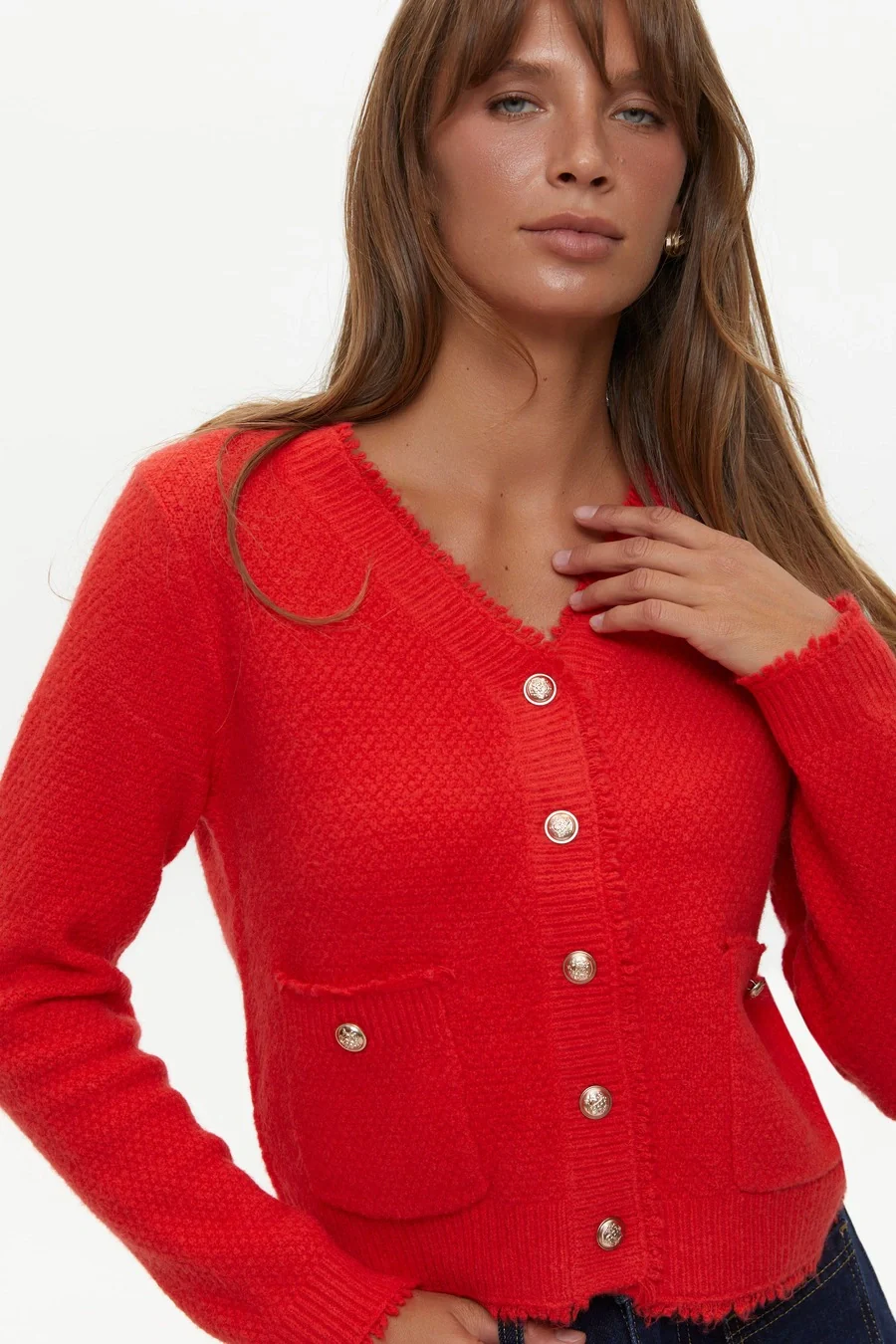 Red Buttoned Knit Cardigan - Image 4