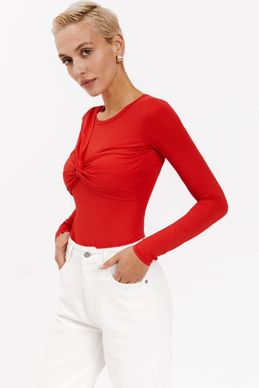 Bow-detail bodysuit, Chilly Red - Image 2