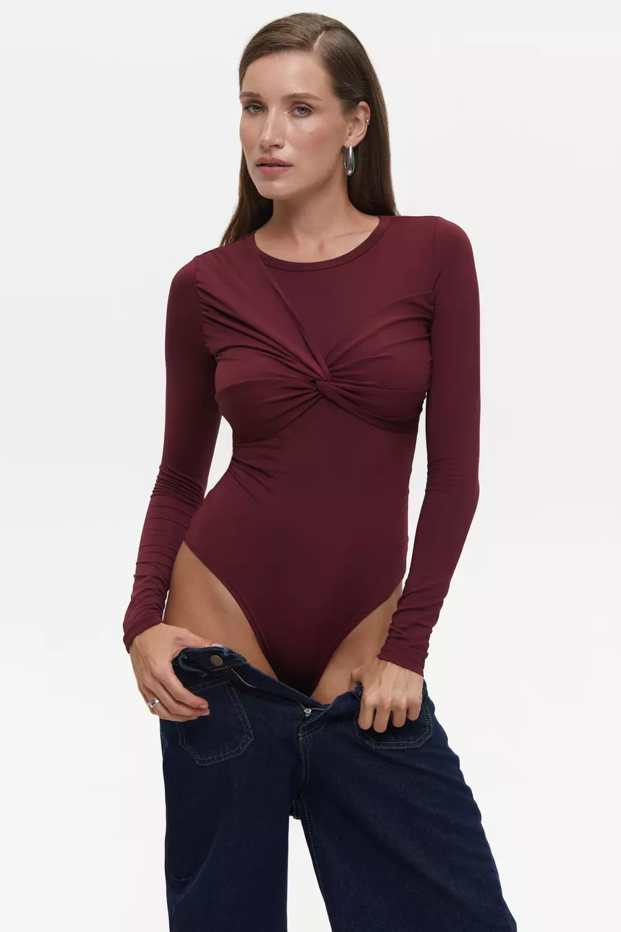 Bow-detail bodysuit, Burgundy