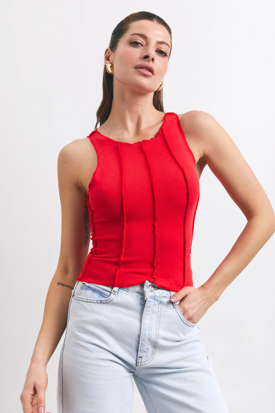 Red Seam Detail Tank Top