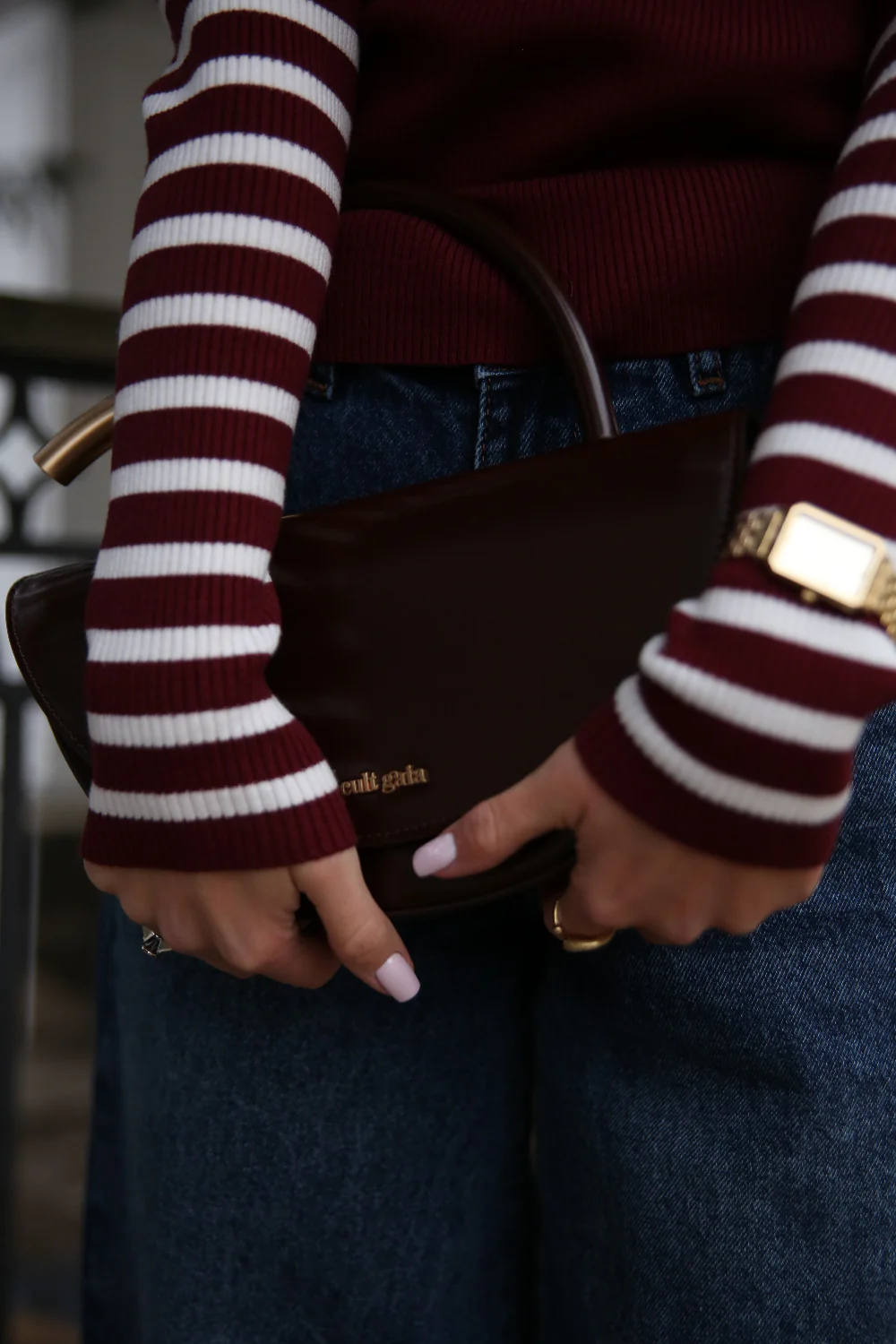 Red turtleneck sweater with a milky stripe - Image 2