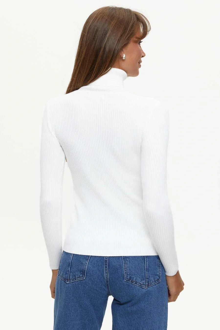 Ribbed turtleneck sweater in color white - Image 4