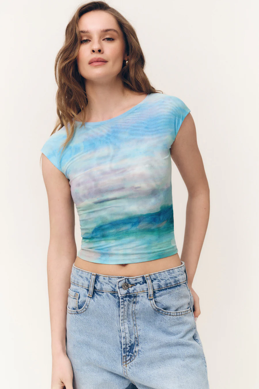 Blue Gradient Effect Mesh T-shirt