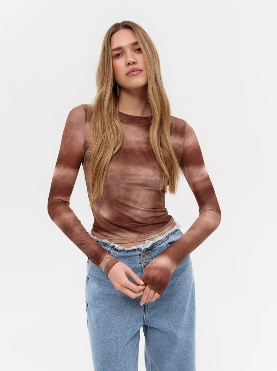 Brown Gradient Effect Long Sleeve Top - Image 2
