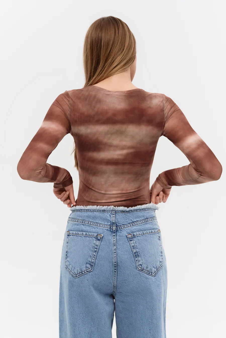 Brown Gradient Effect Long Sleeve Top - Image 3