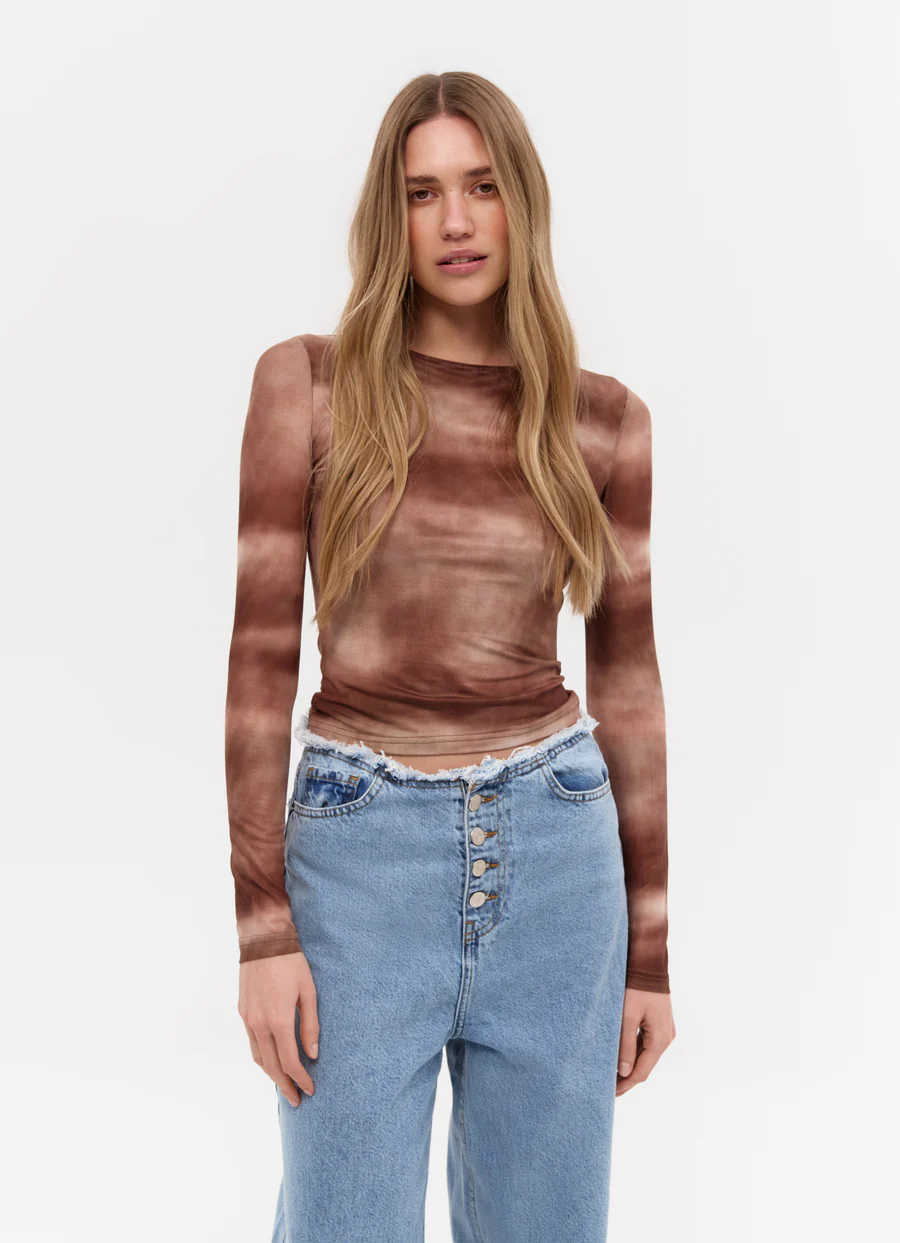 Brown Gradient Effect Long Sleeve Top - Image 4
