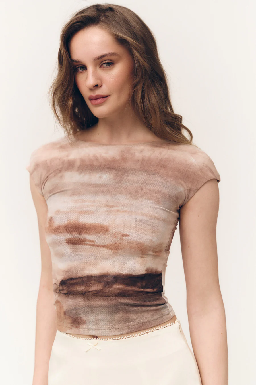 Brown Gradient Effect Mesh T-shirt