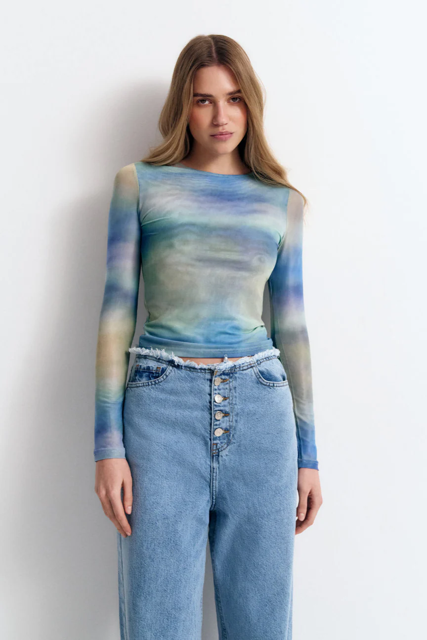 Green Gradient Effect Long Sleeve Top