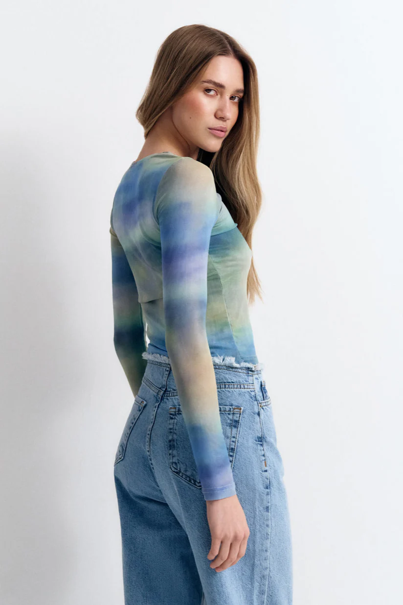 Green Gradient Effect Long Sleeve Top - Image 4