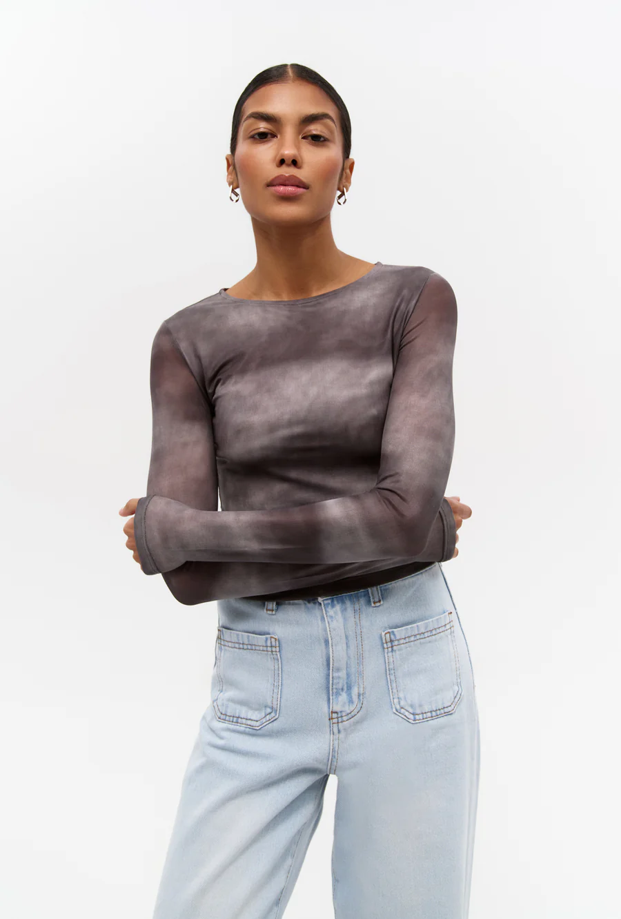 Grey Gradient Effect Long Sleeve Top - Image 2