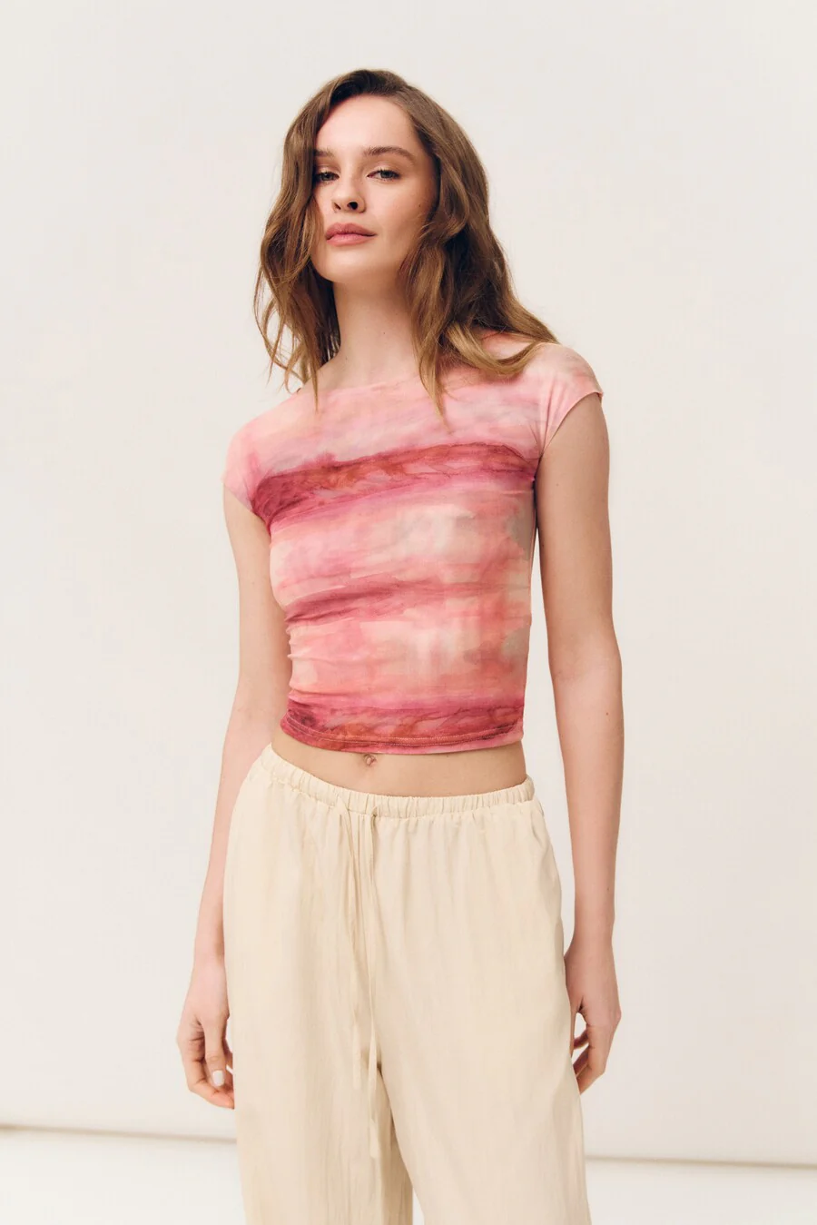 Pink Gradient Effect Mesh T-shirt