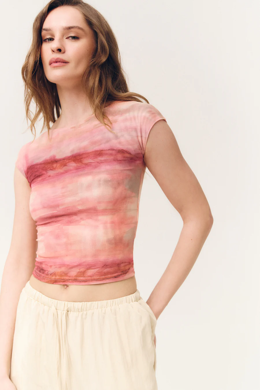 Pink Gradient Effect Mesh T-shirt - Image 2