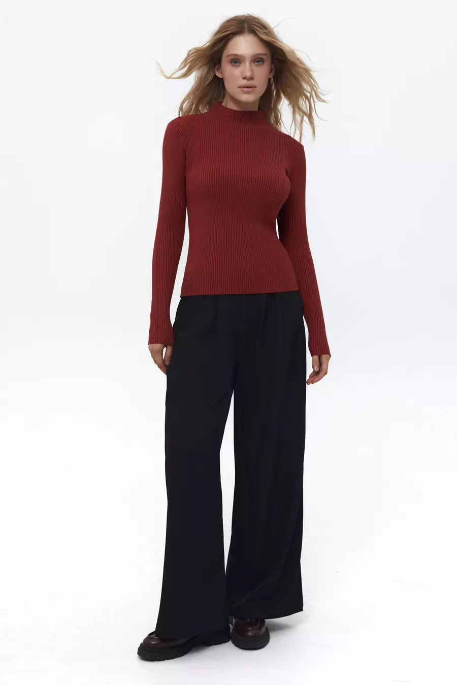 Terracotta Rib Knit Turtleneck Sweater - Image 2