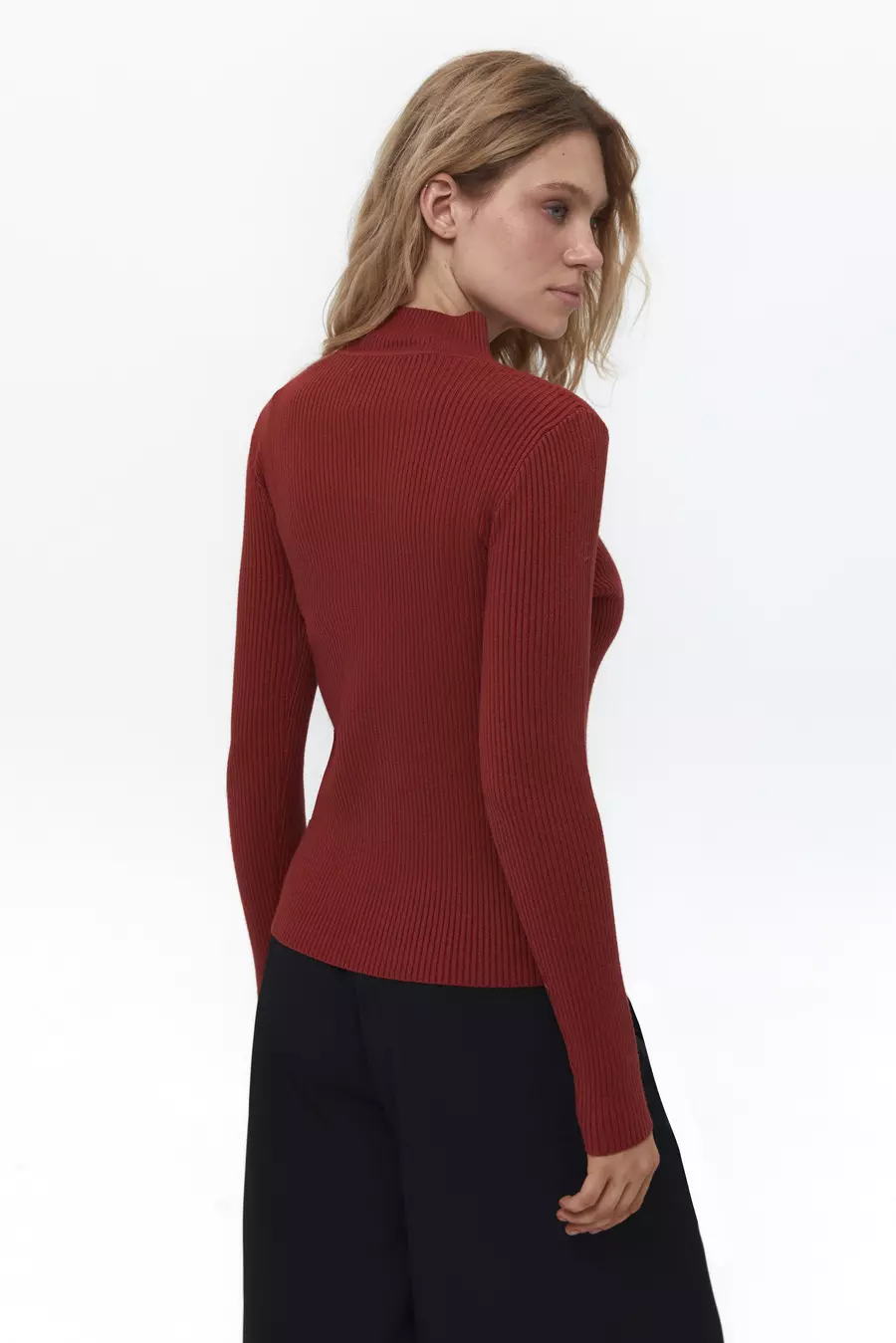 Terracotta Rib Knit Turtleneck Sweater - Image 5