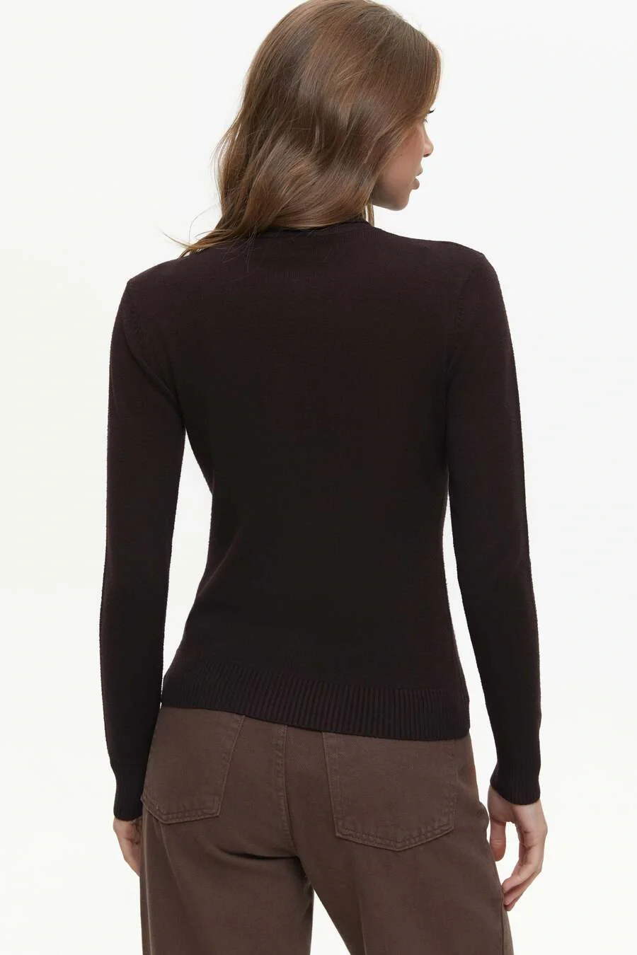 Brown Basic Knit Turtleneck Sweater - Image 4