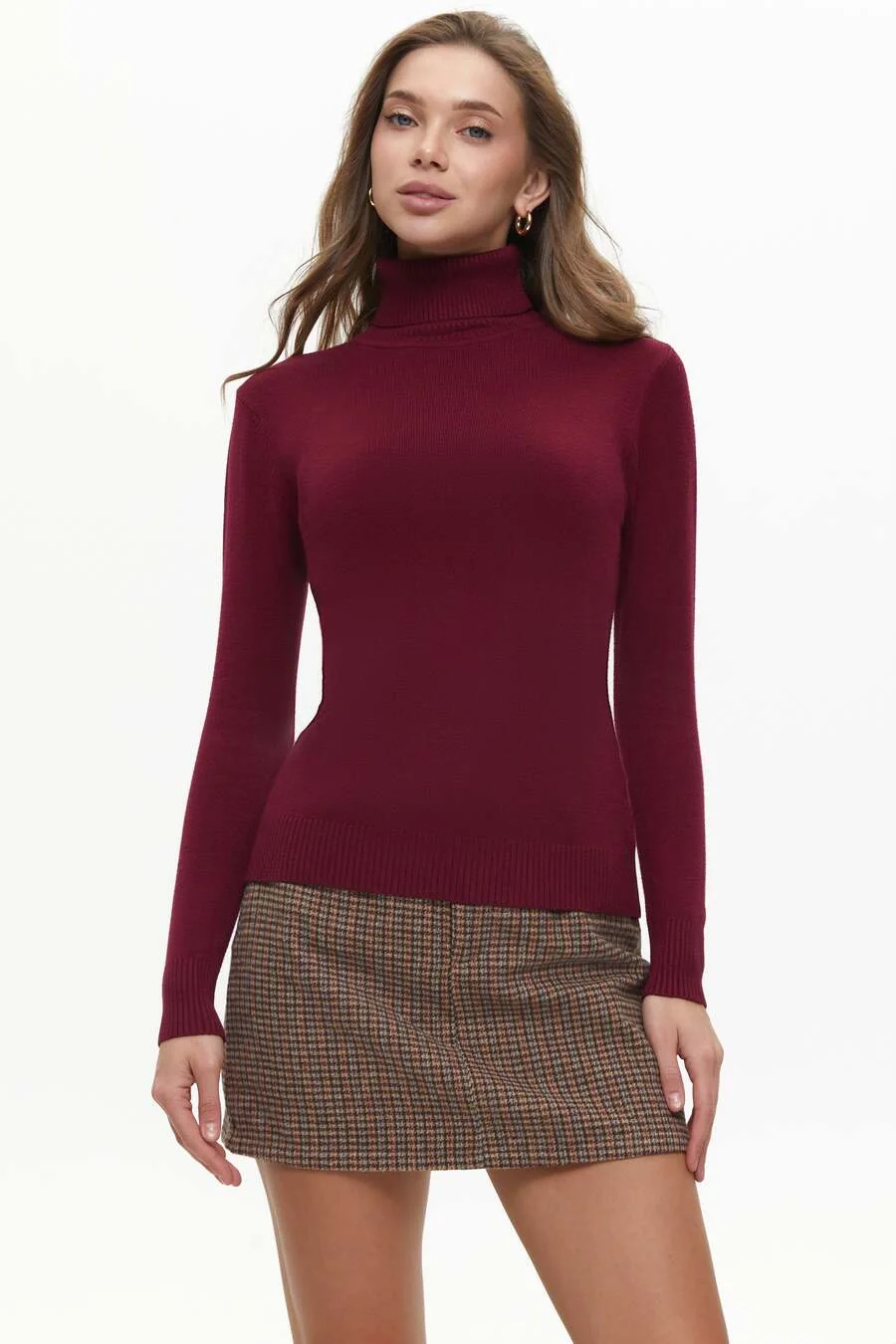 Burgundy Basic Knit Turtleneck Sweater