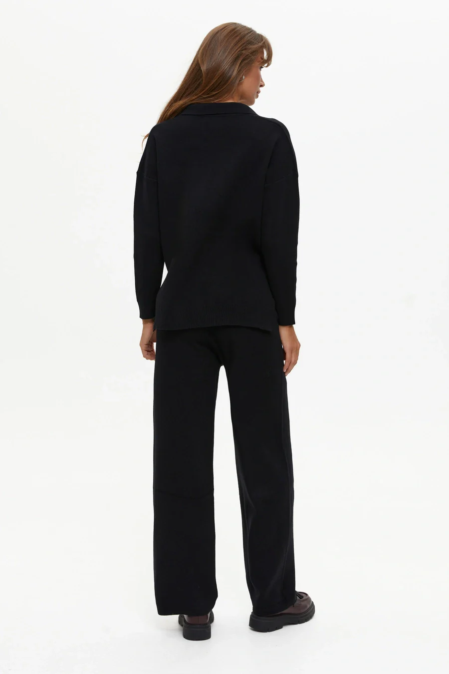 Two piece black suit with Relaxed Fit Polo Sweater and Palazzo Pants - Image 5