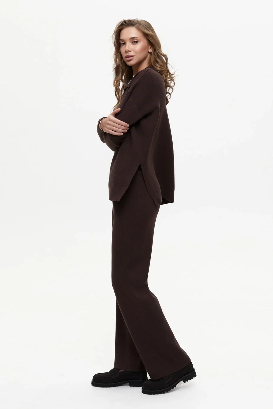 Two piece brown suit with Relaxed Fit Polo Sweater and Palazzo Pants - Image 5