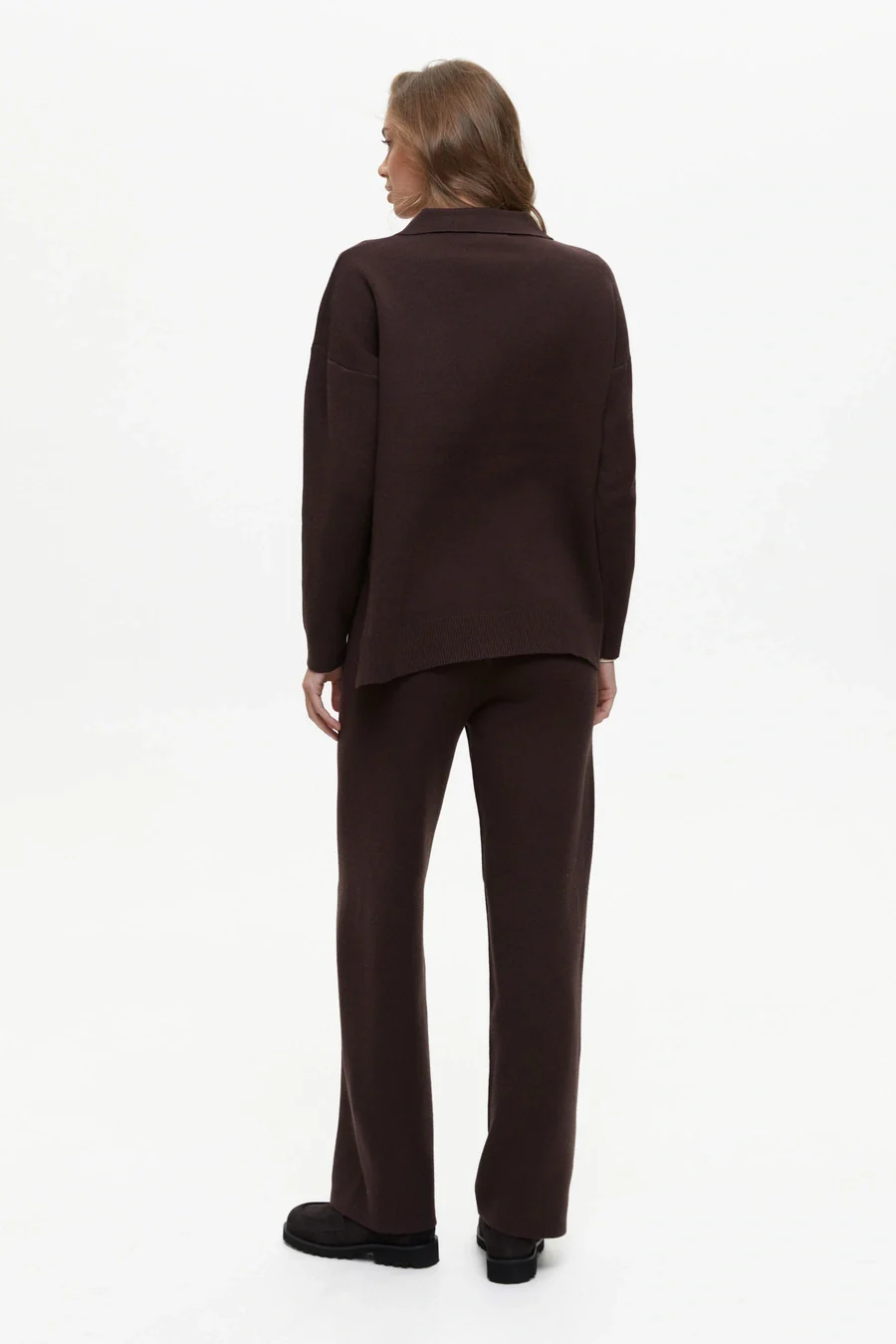 Two piece brown suit with Relaxed Fit Polo Sweater and Palazzo Pants - Image 6