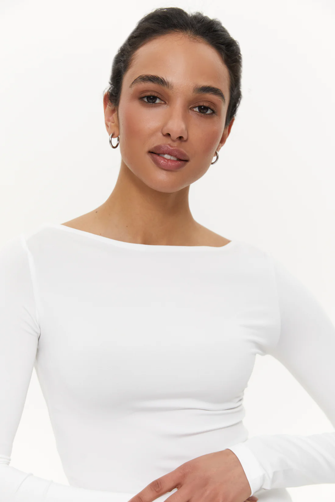Boat-neck long-sleeve top, Clean White - Image 2