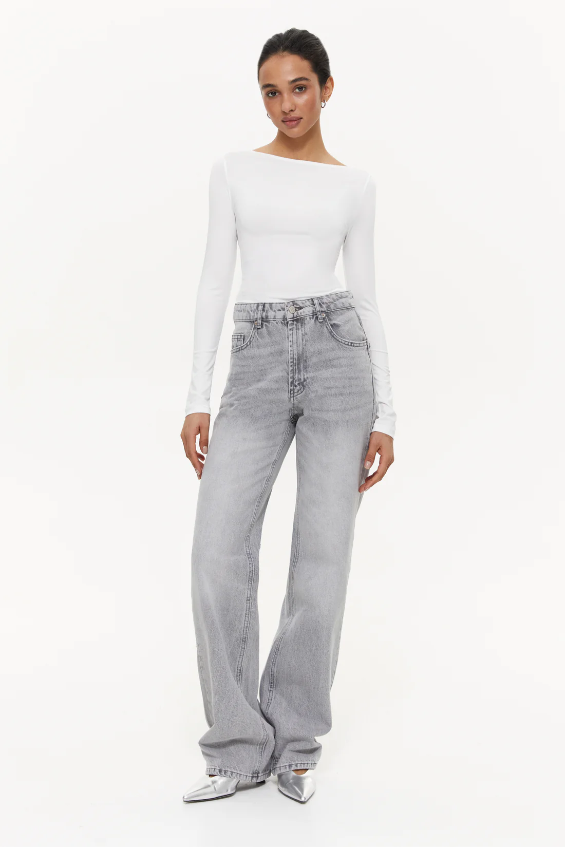 Boat-neck long-sleeve top, Clean White - Image 3