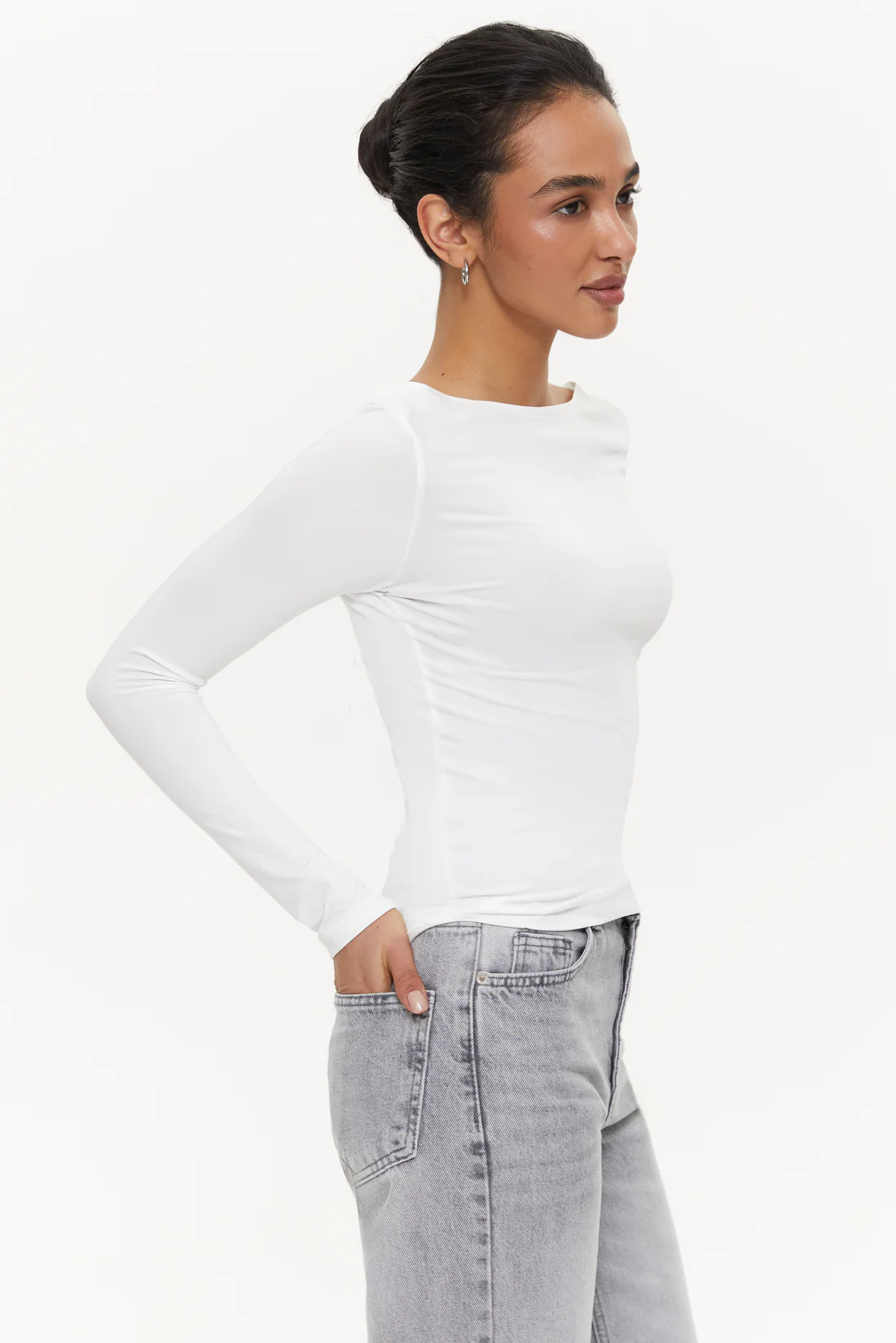 Boat-neck long-sleeve top, Clean White - Image 4
