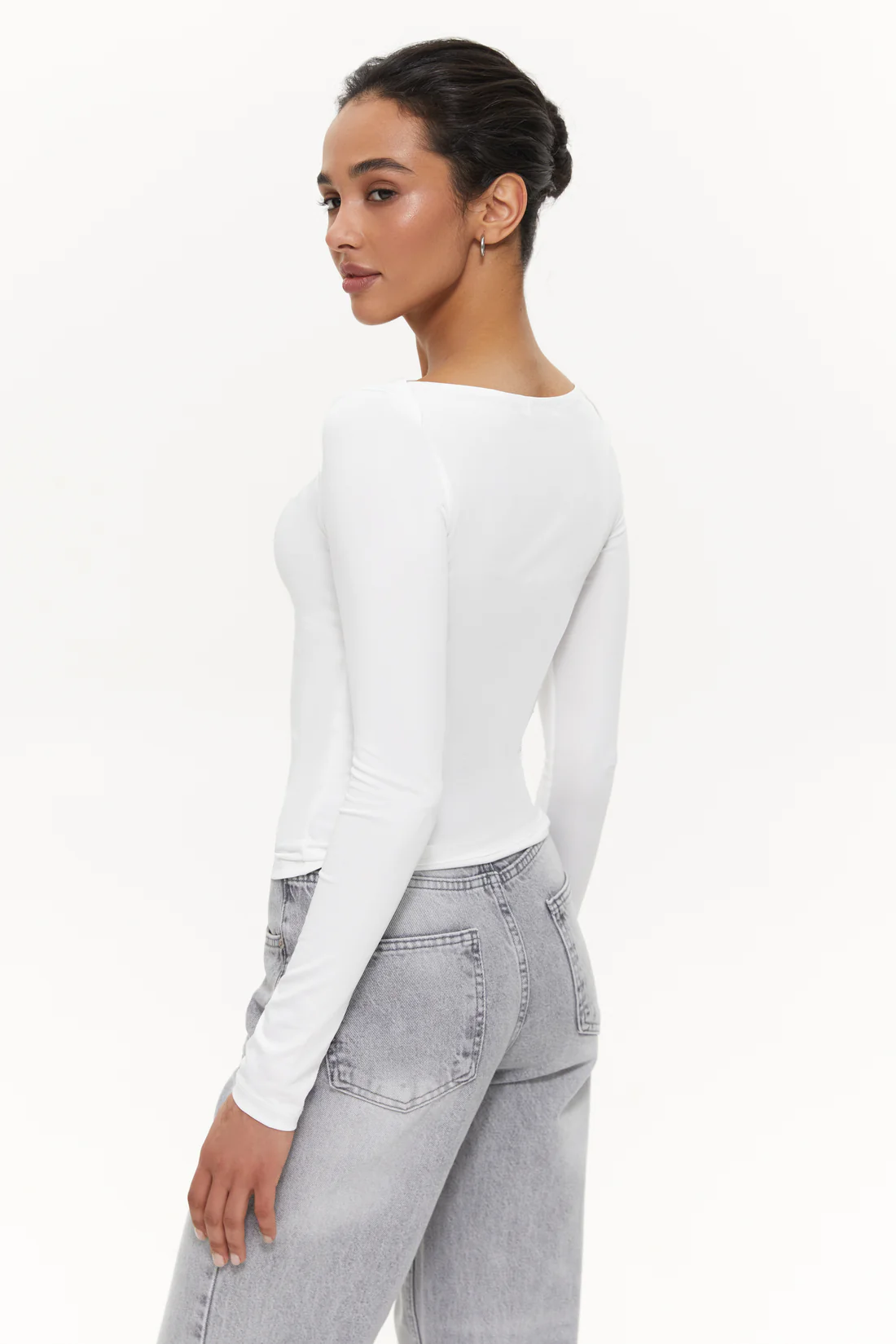 Boat-neck long-sleeve top, Clean White - Image 5