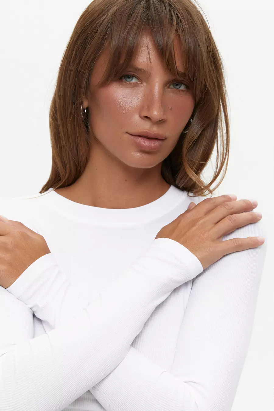 Basic viscose long-sleeve top, Clean White - Image 3