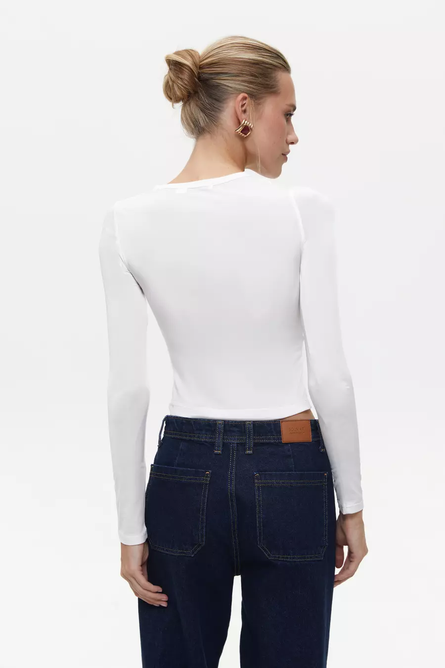 White Draped Long Sleeve Top - Image 5